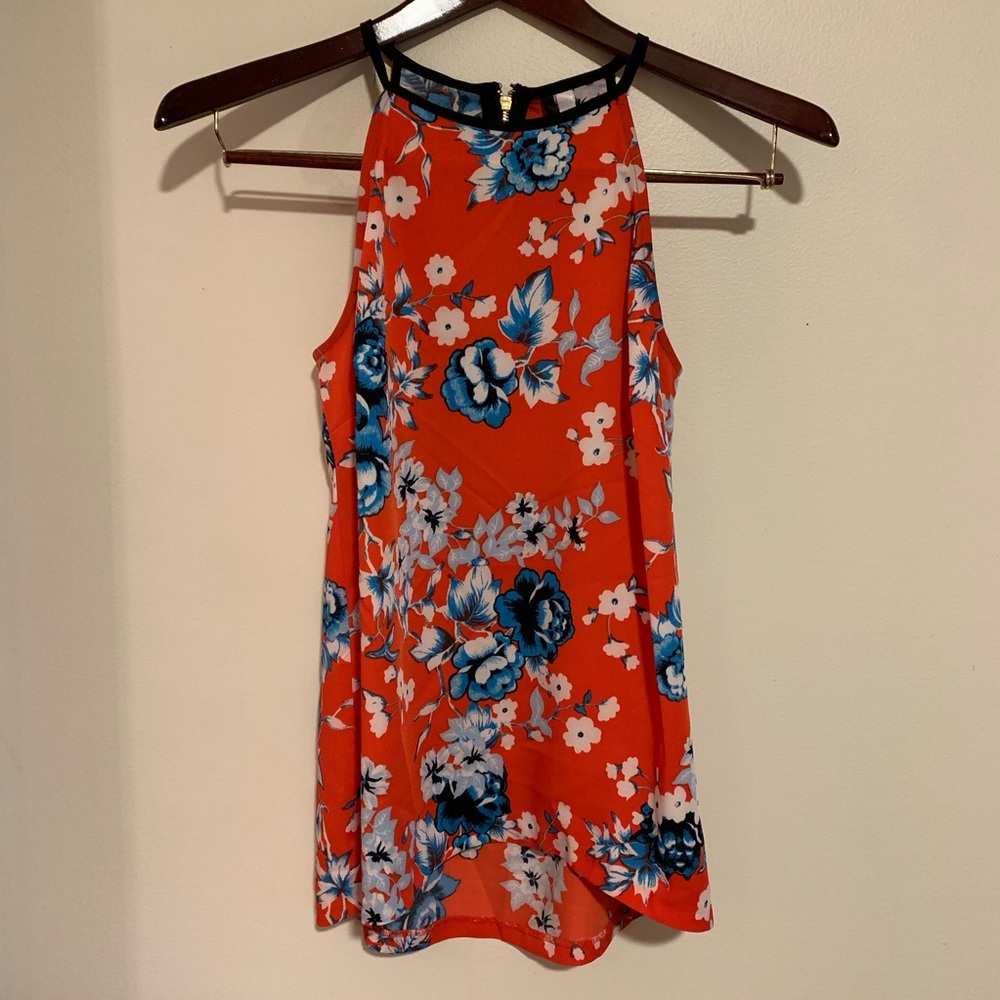 Kensie Floral High Neck Blousy Tank Top XS